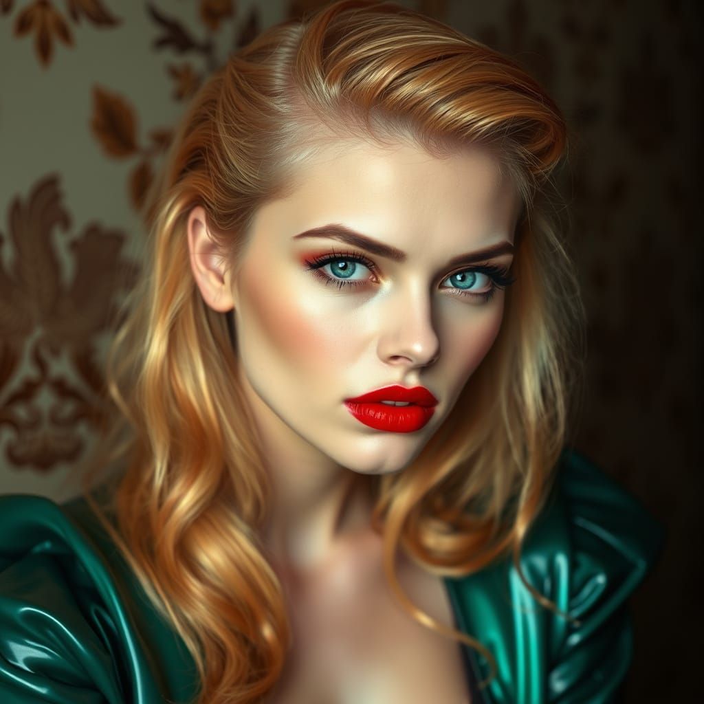 Blonde in Red Latex: AI Generated Image