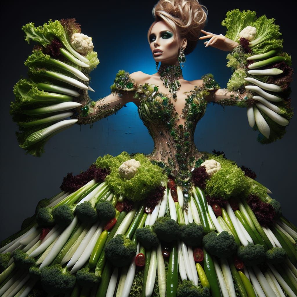 Salad Vegetable Haute Couture Gown in Fashion Photoshoot