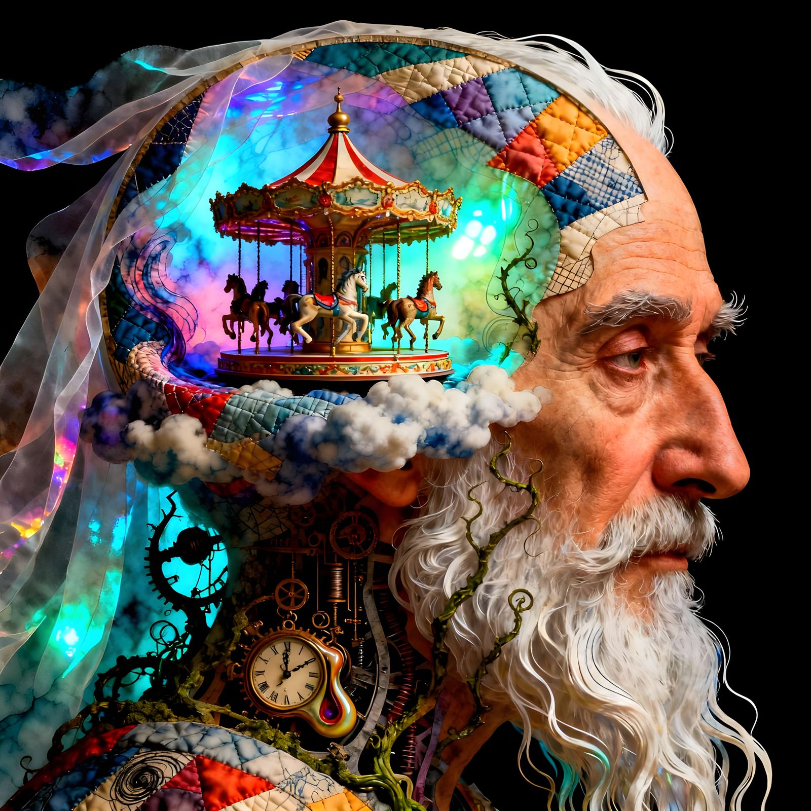 Surreal Carousel Mindscape as 3D Quilted Patchwork