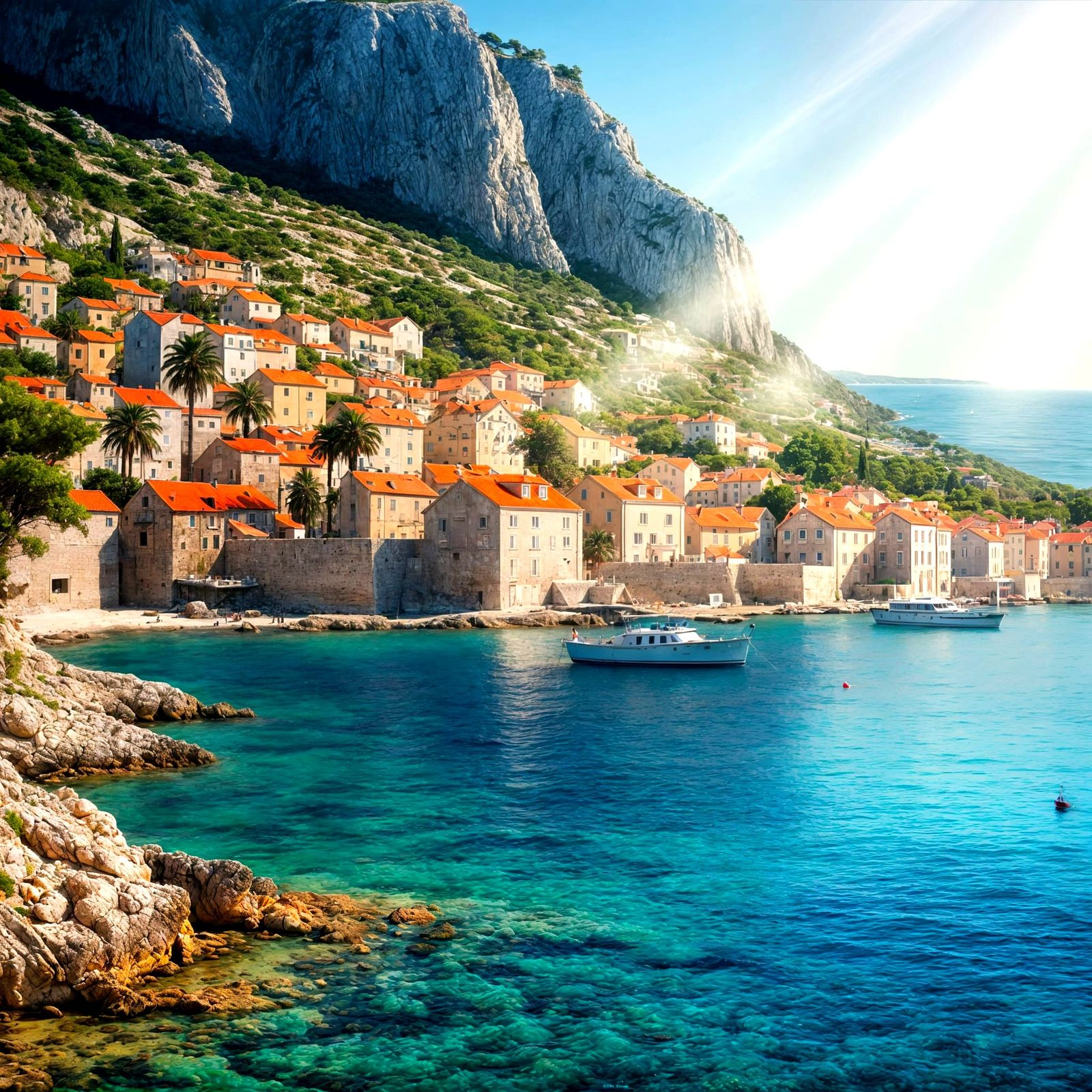 Surreal Dalmatian Coastline with Idyllic Pebbled Beaches and...