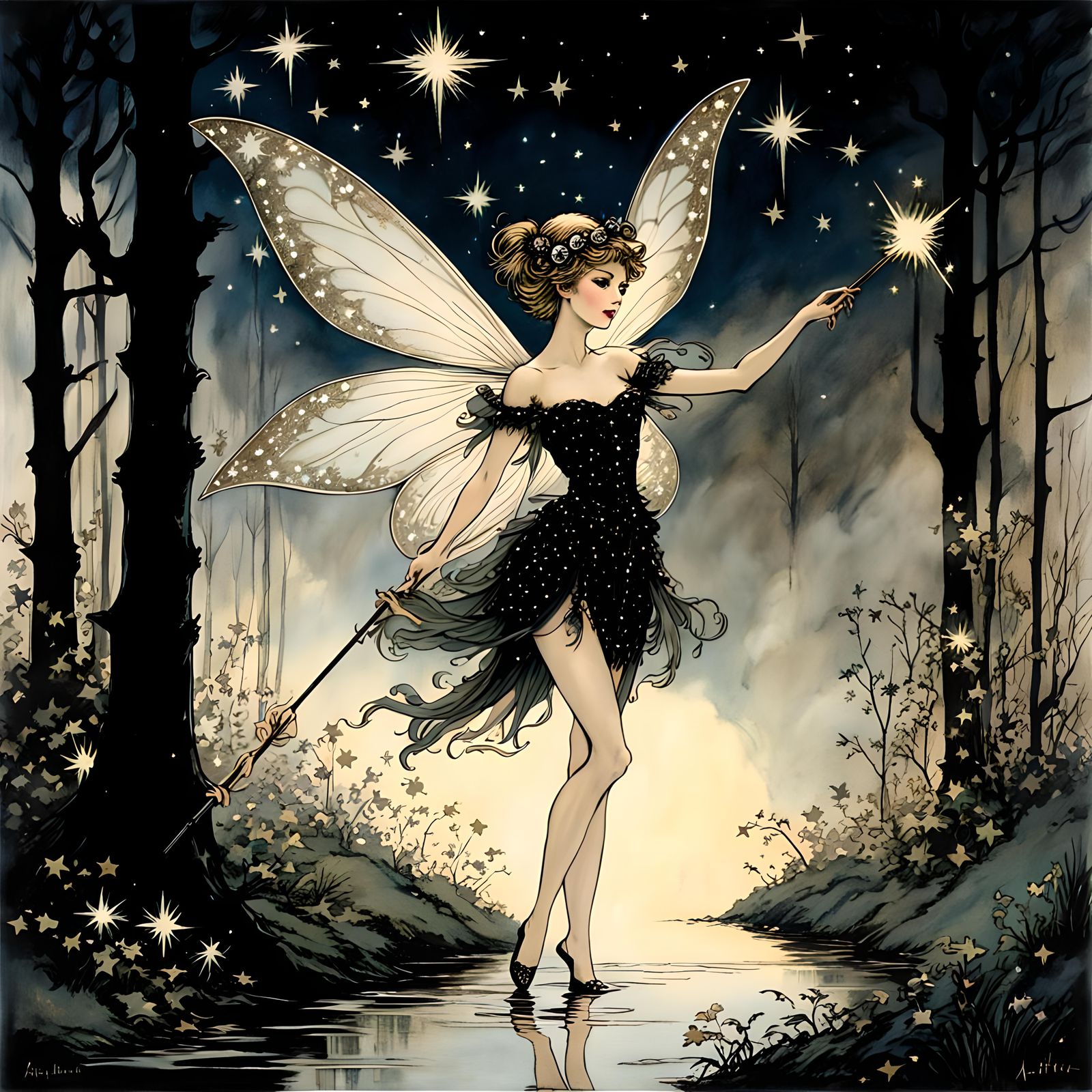 Beautiful fantasy pixie  flitting about the magical forest s...