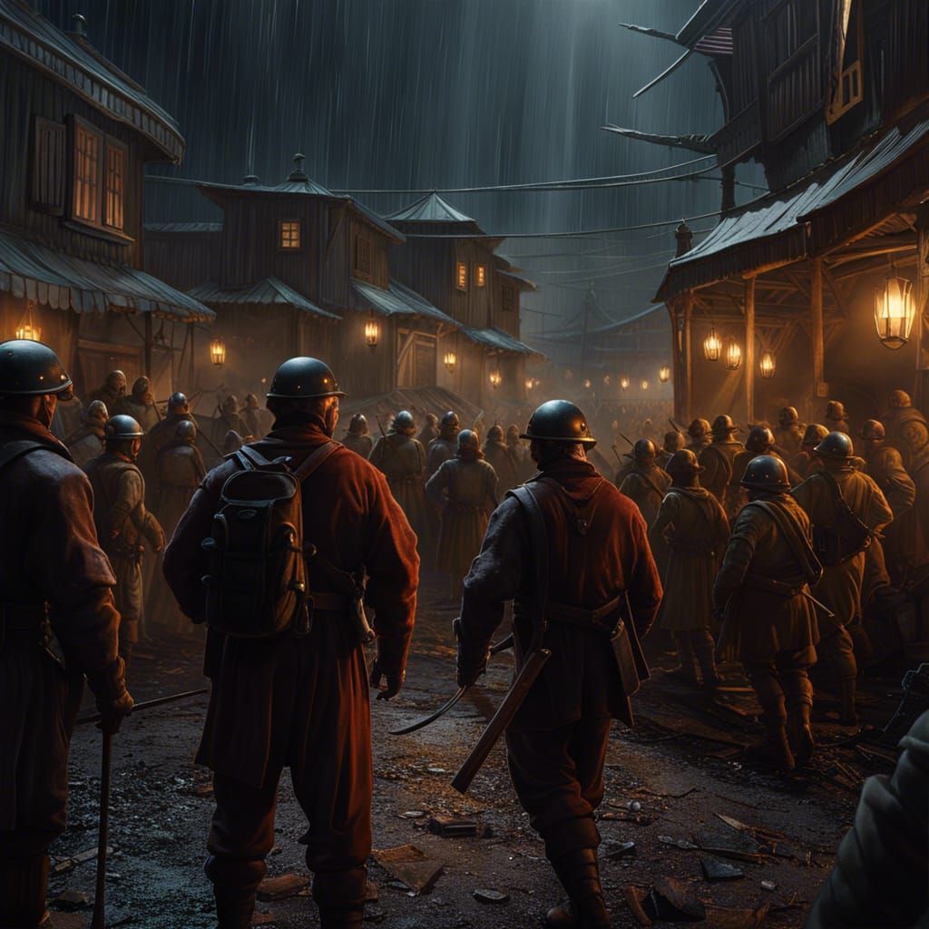 Prison Fight During Stormy Night, Cinematic 3D Render