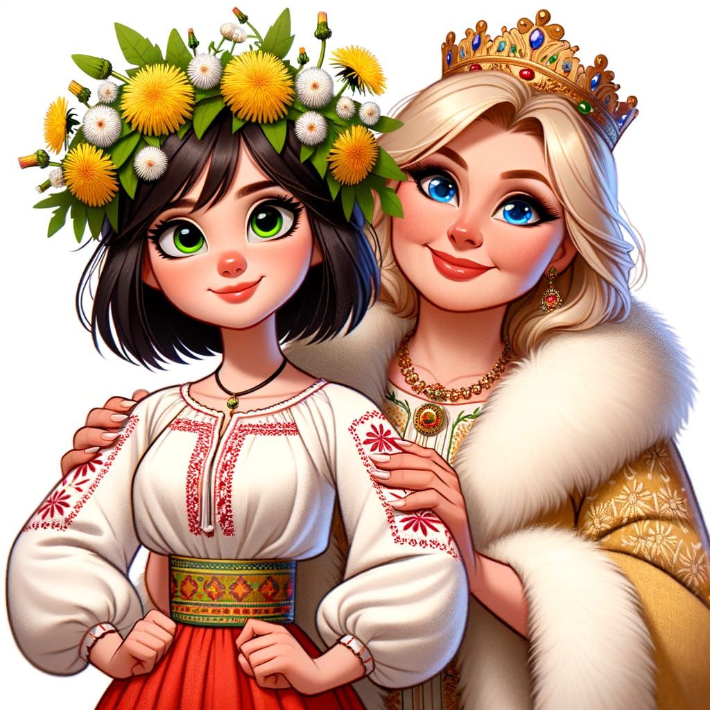 Whimsical Mother and Daughter in Traditional Attire