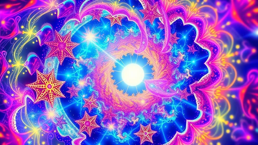 Psychedelic Bioluminescent Fractal Forms in Sapphire Univers...