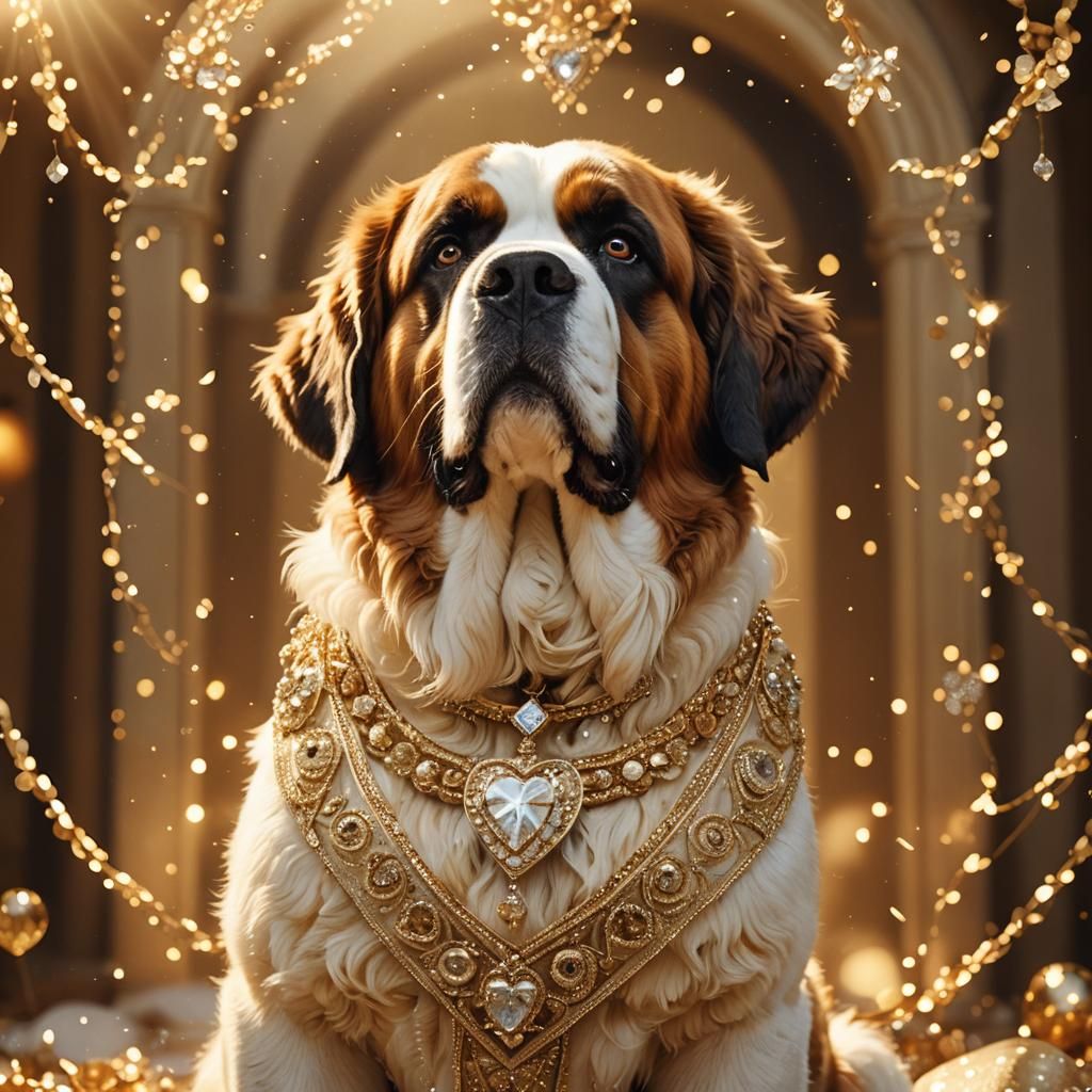 Regal Saint Bernard Adorned with Diamonds and Hearts