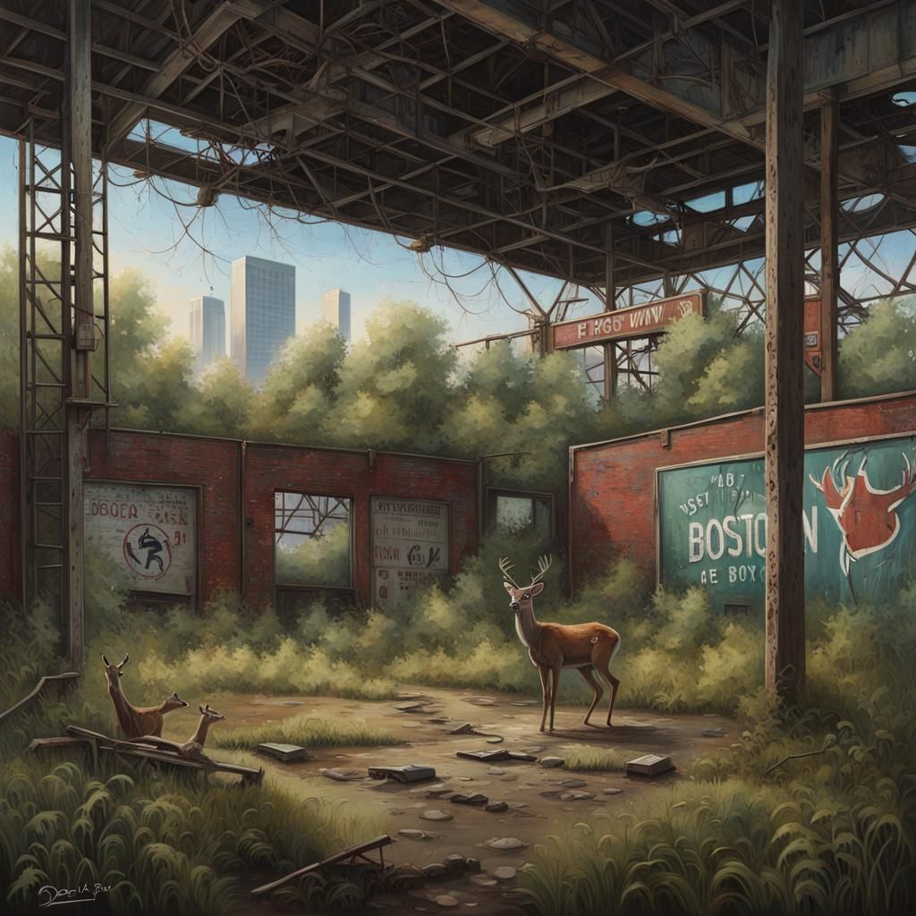 Post-Apocalyptic Fenway Park Painting: Nature's Takeover