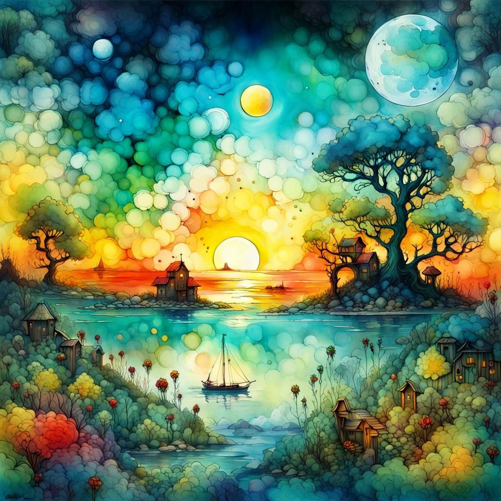 Summer Sunrise Alcohol Ink Illustration in Digital Art