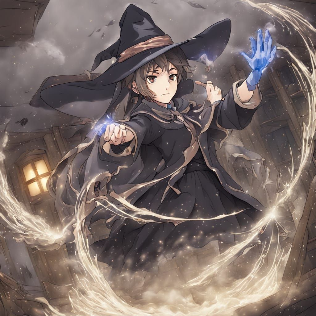 Young Witch Student Cleans Room With Magic