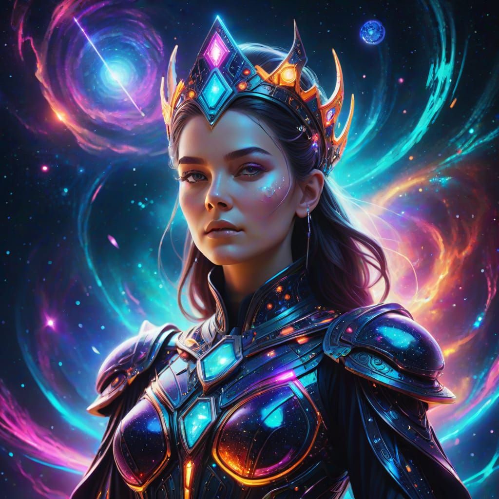 Cosmic Sorceress Queen in Surreal Digital Art