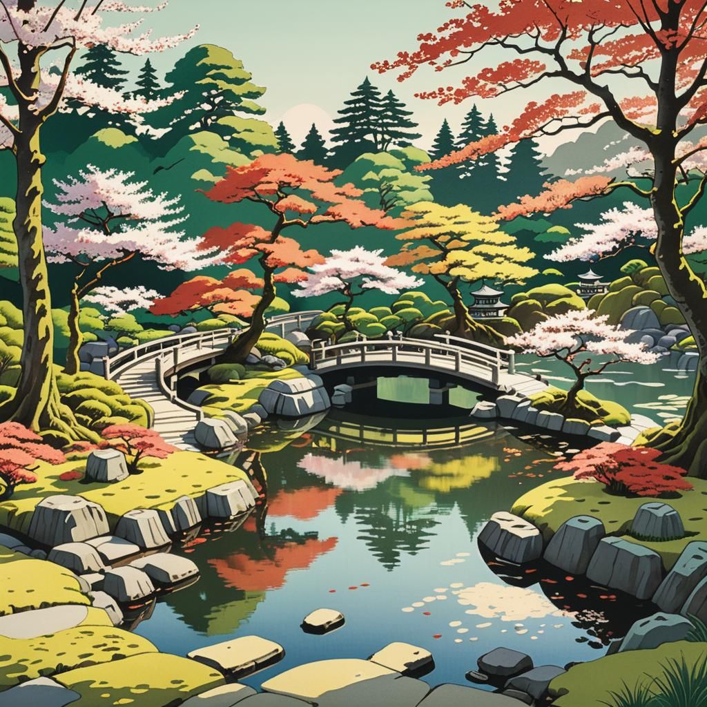 Japanese color woodblock print in the ukiyo-e style. A Illus...