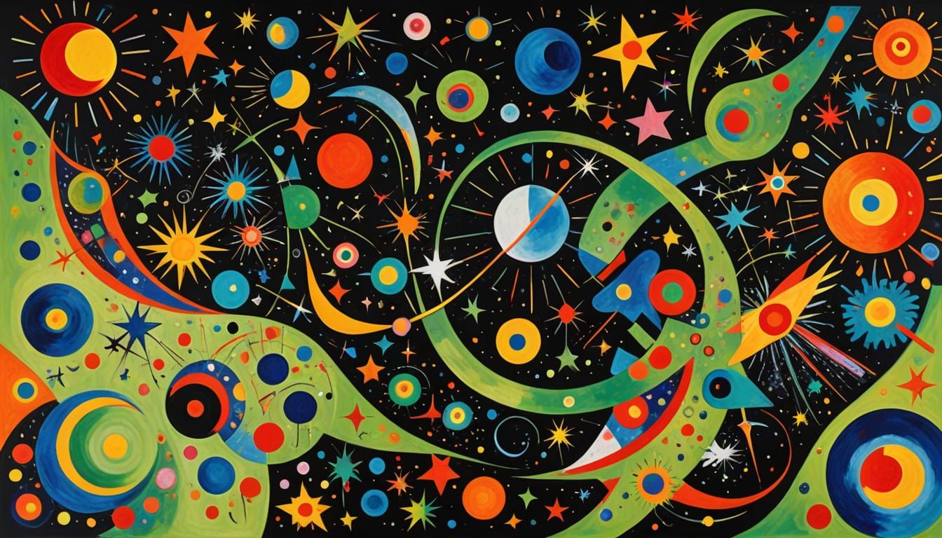 Cosmic Abstract Painting with Stars and Swirls