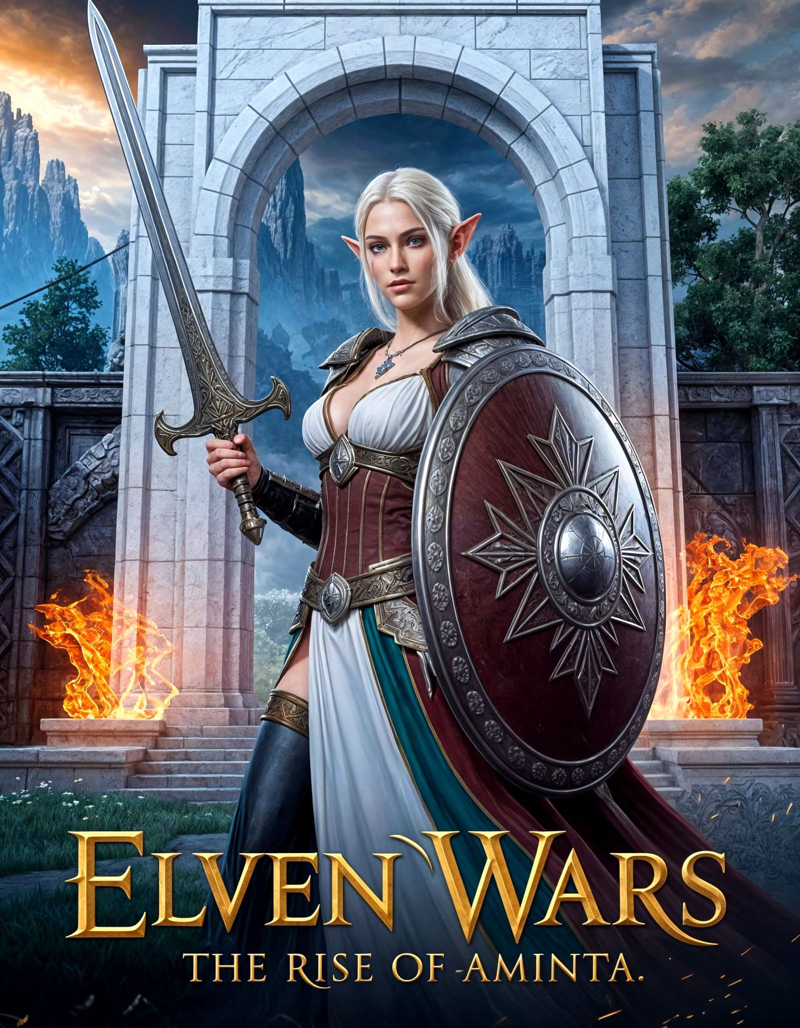 Epic Fantasy Video Game Cover Art of Elf Warrior