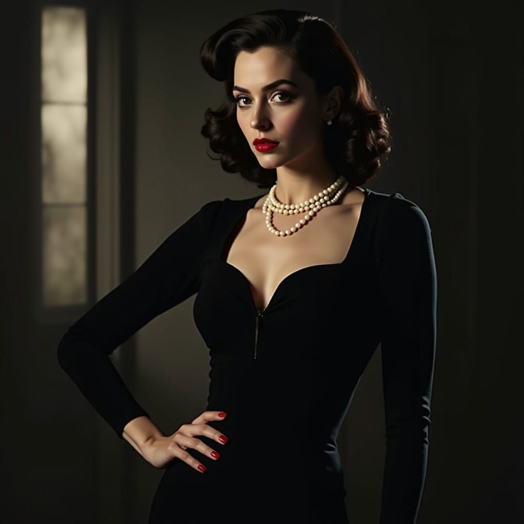 Sophisticated Noir Woman in Evening Gown