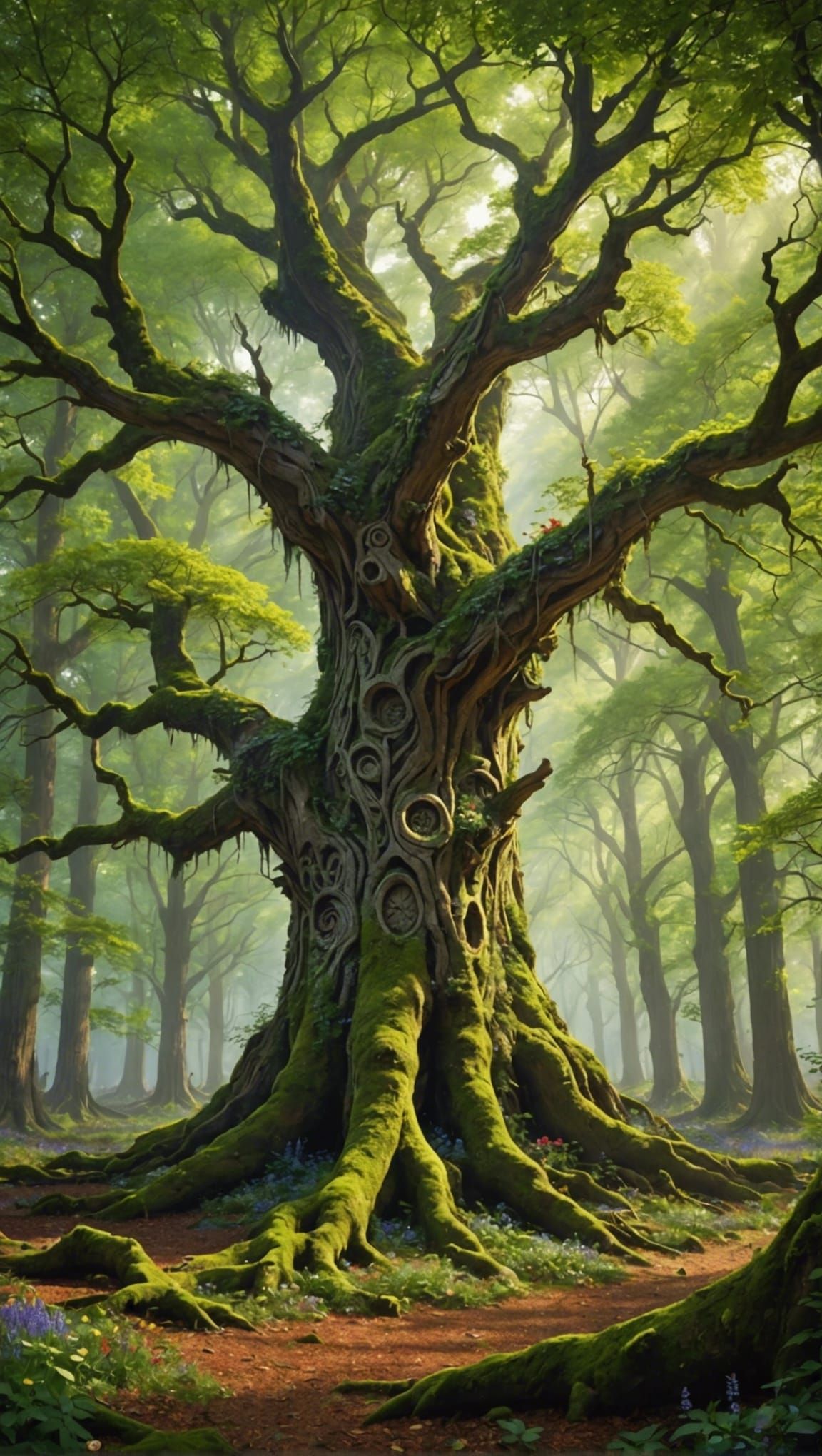 Druid Communes with Nature in Ancient Grove