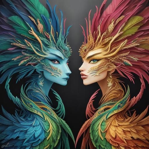 Dragon Women Portrait in Abstract Expressionism