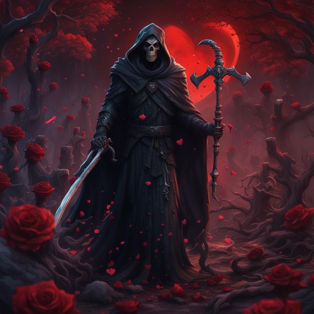 Deadly Valentine Grim Reaper in Detailed Matte Painting