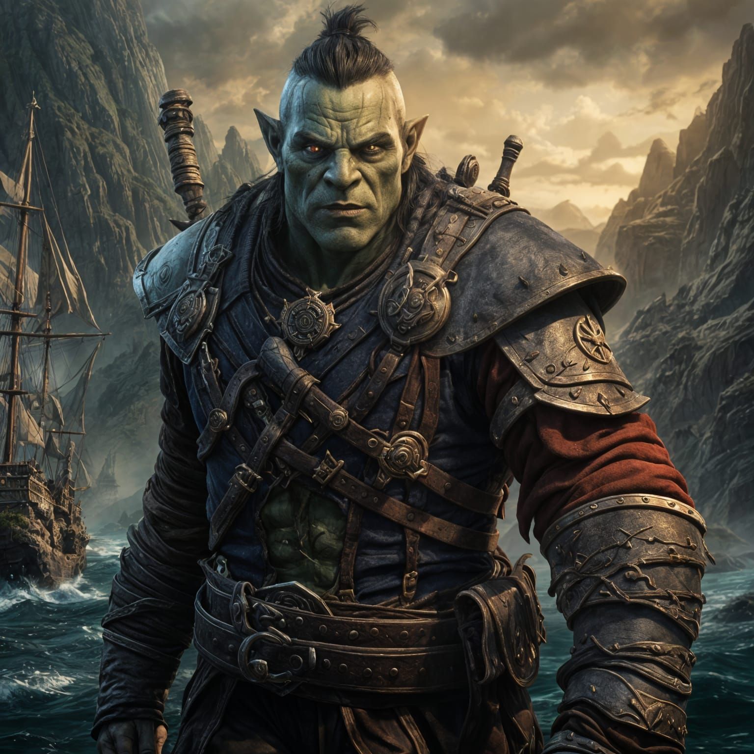 Dark Fantasy Half-Orc Sailor Matte Painting