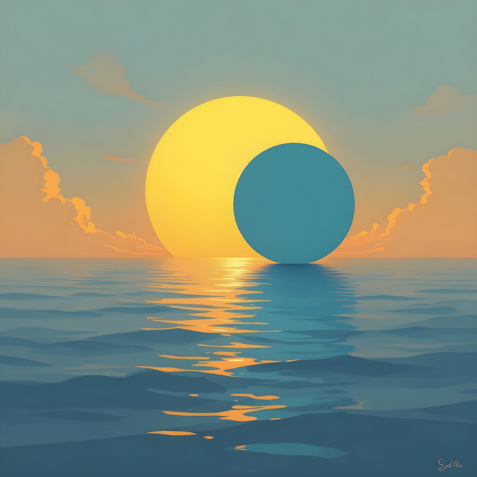 Dreamy Horizon: Yellow and Blue Circles Blend