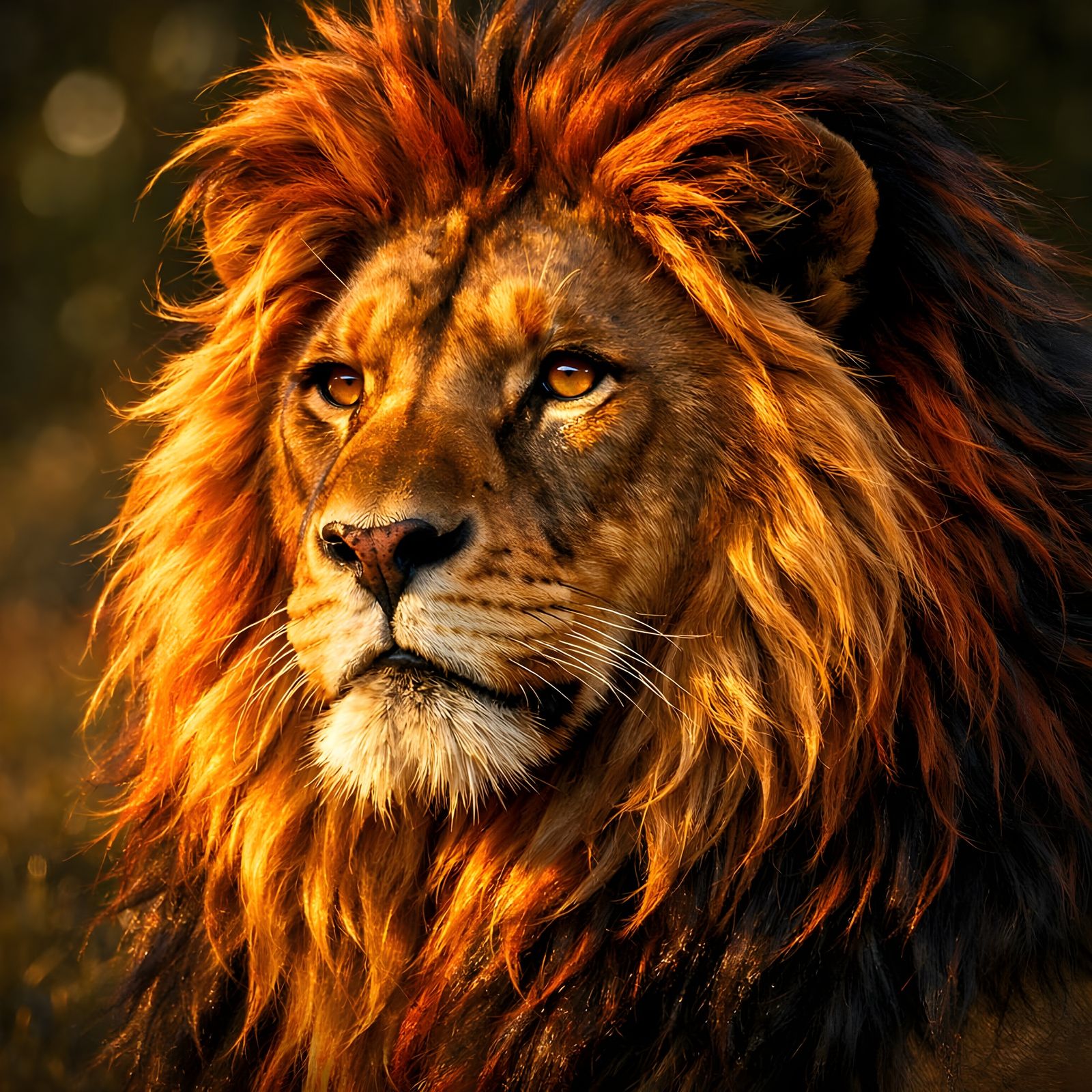 Majestic Lion Portrait at Sunrise in Hyperdetailed CGI