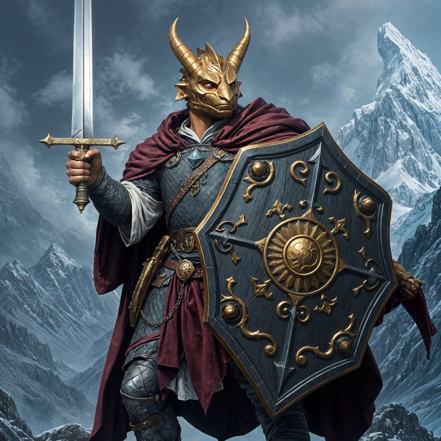 Dragonborn Cleric in Mountainous Fantasy Landscape