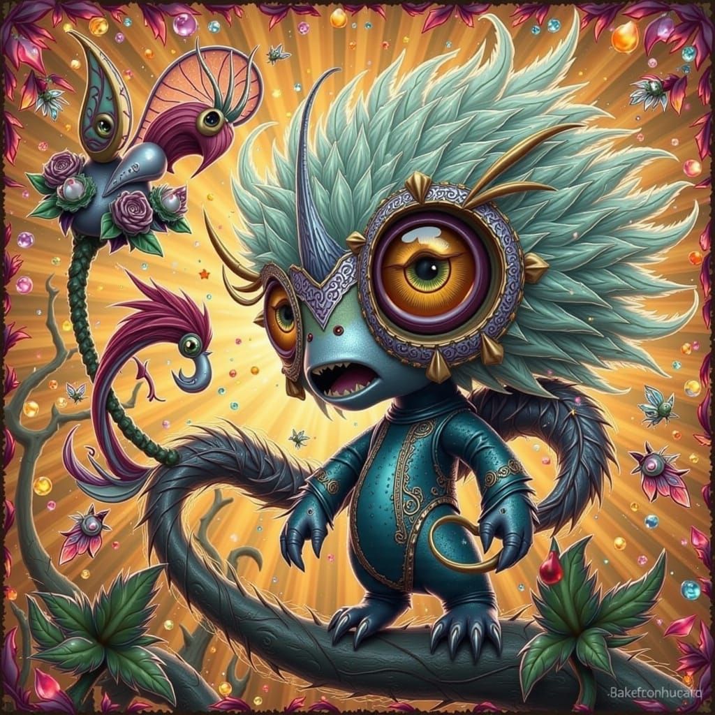 Whimsical Furry Creature in Vibrant Forest