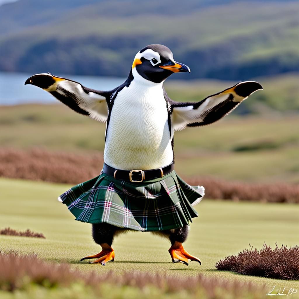 young penguin, dancing, scottish highlands, penguin in kilt, LPP, $LPP
