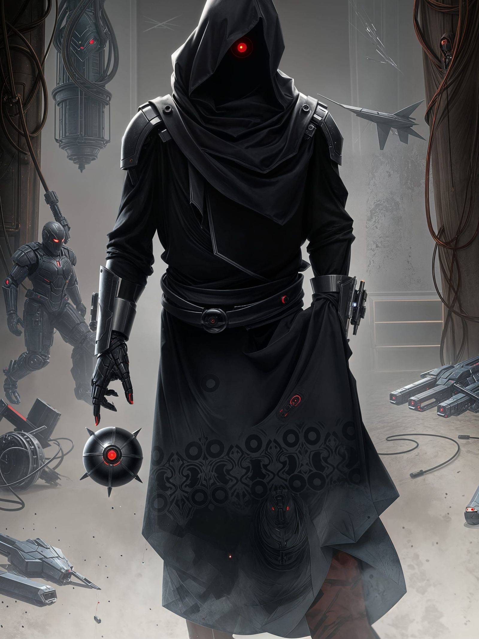 Android with Hooded Design and Glowing Red Eye