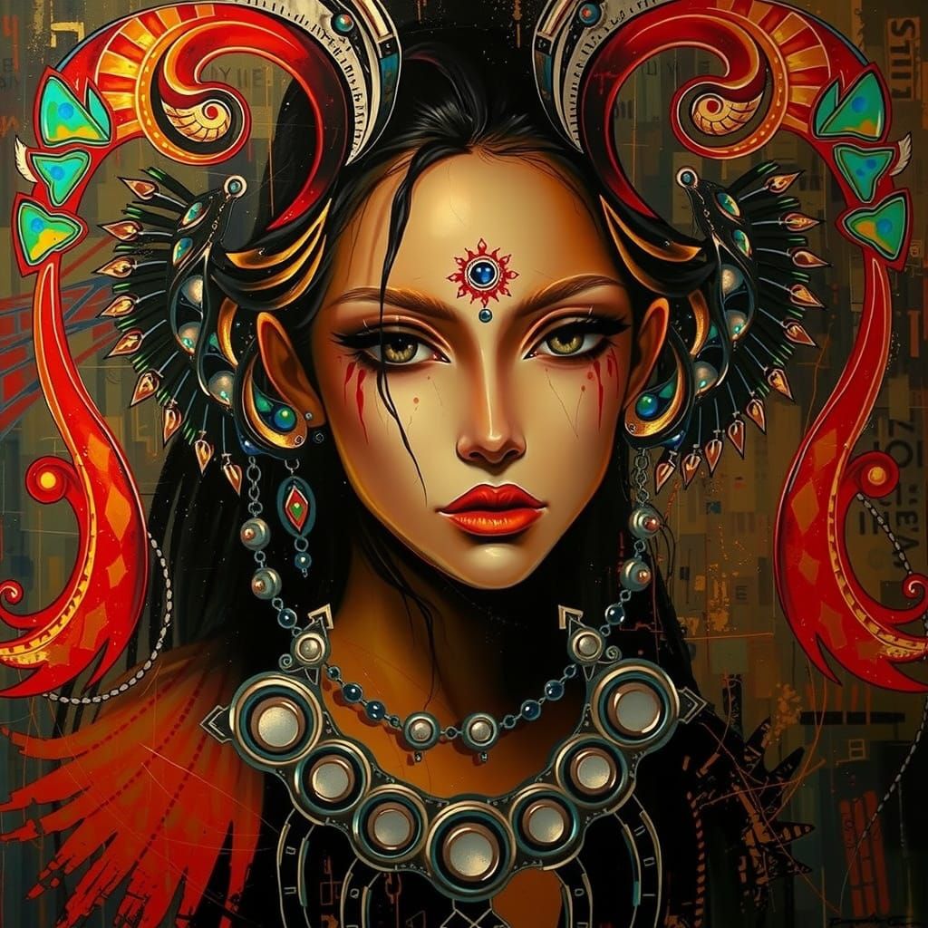 Abstract Expressionism with Iridescent Swirling Patterns