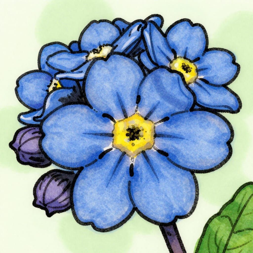 Forget-Me-Not Macro Art Illustration with Bold Linework