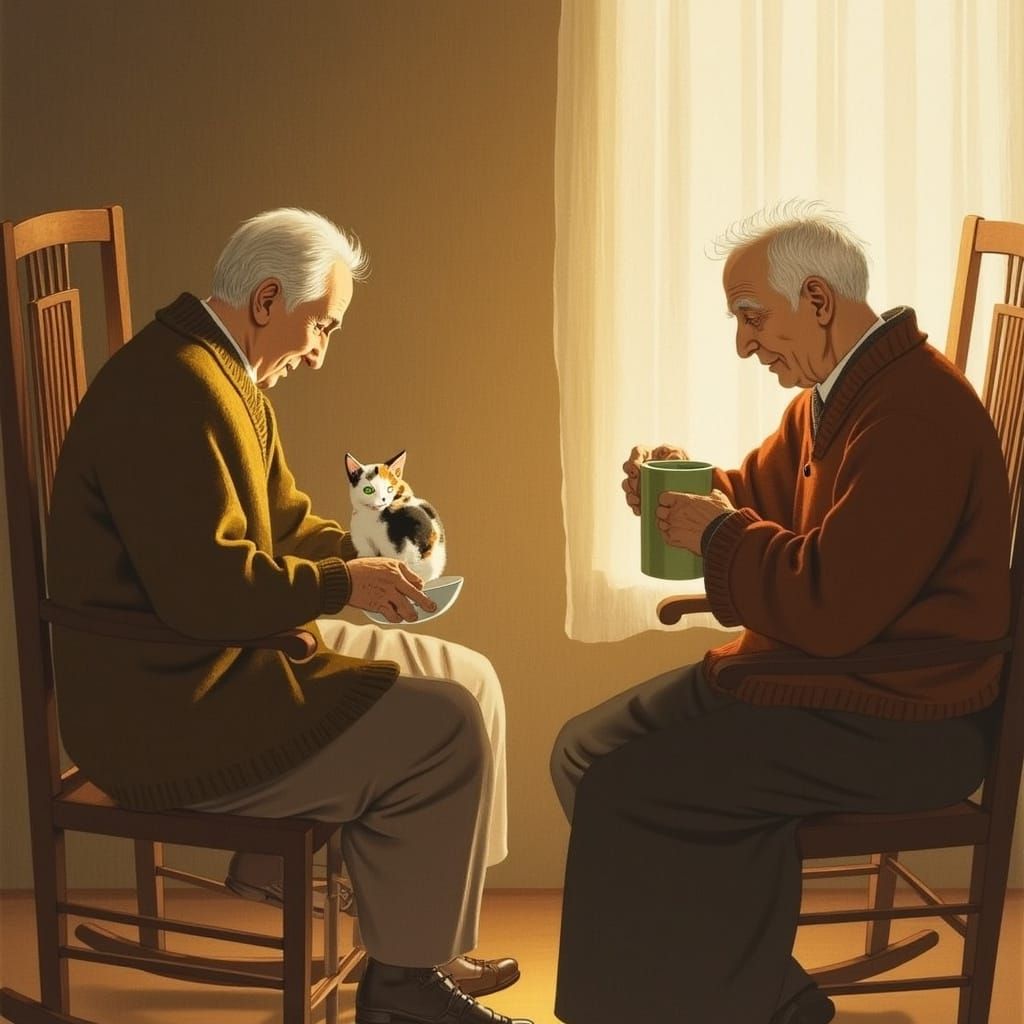 Calico Kitten Sips Milk with Elderly Couple