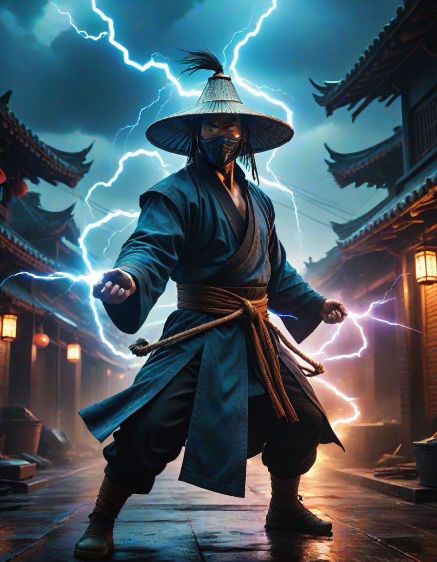 Martial Artist Assassin in Stormy Alley