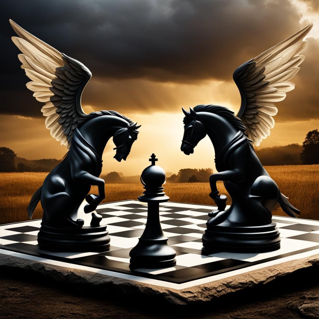 Angels vs Demons Chess Game in Hyperrealism