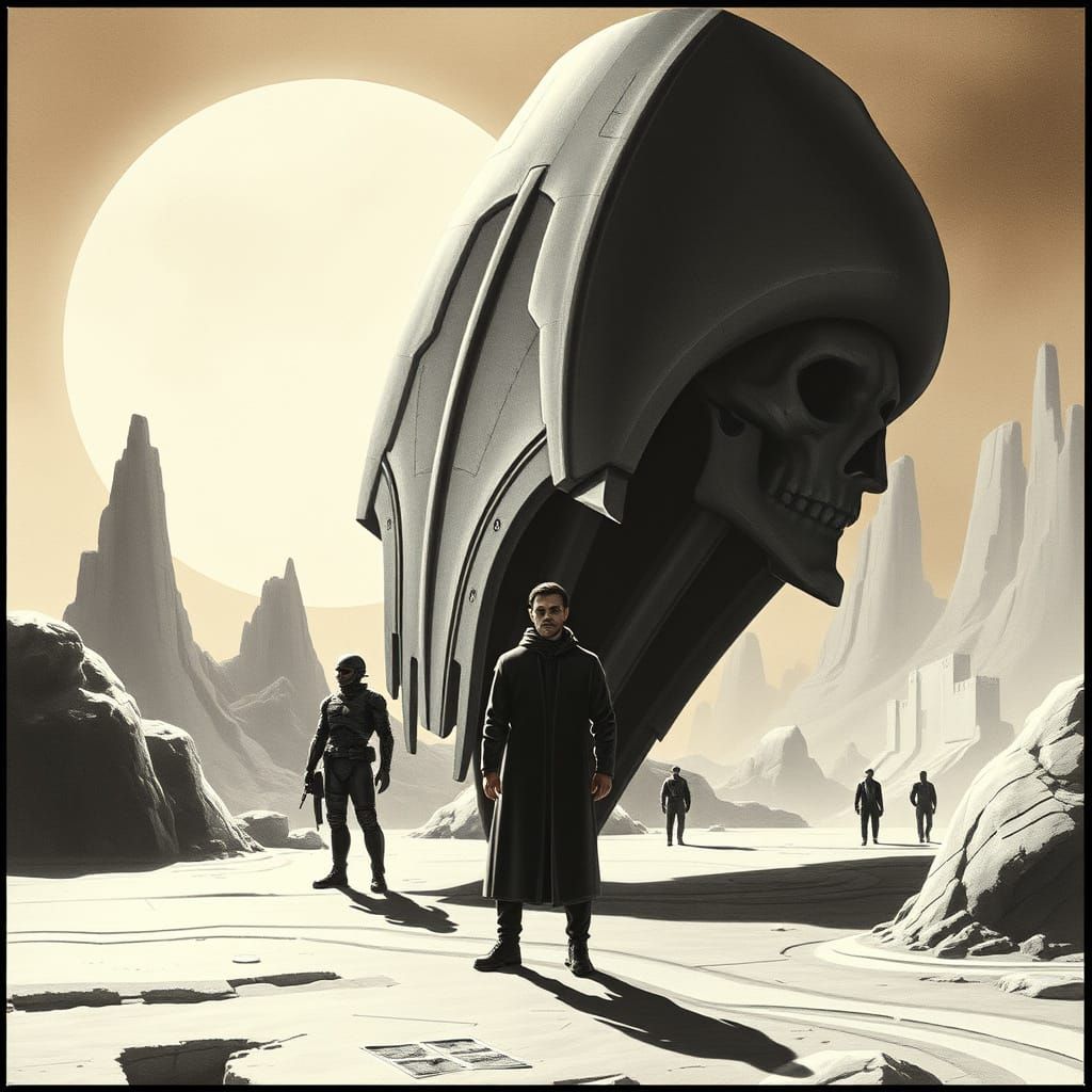 Dark Futuristic Landscape in Industrial Cyberpunk Style