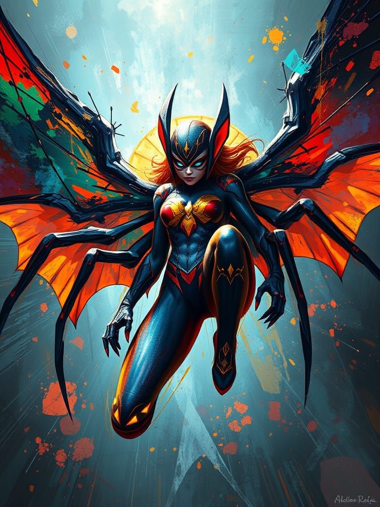 Spider Girl with Bat Wings in Fusion Colors