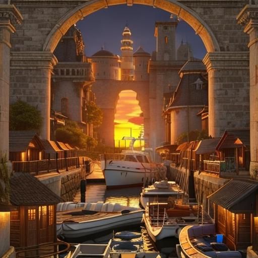 Fantasy Harbor Sunset: Drone View in 3D