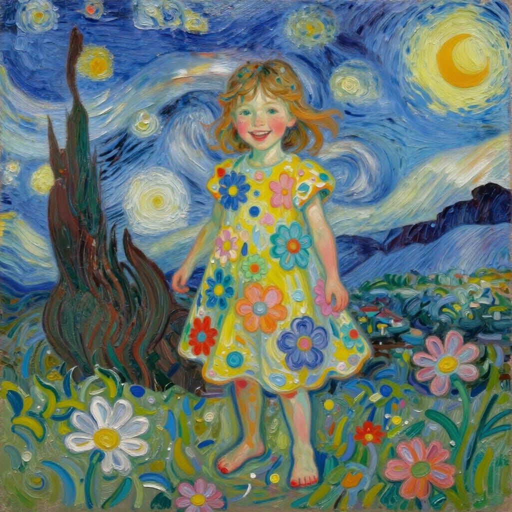 Joyful Girl in Expressive Neo-Impressionist Style