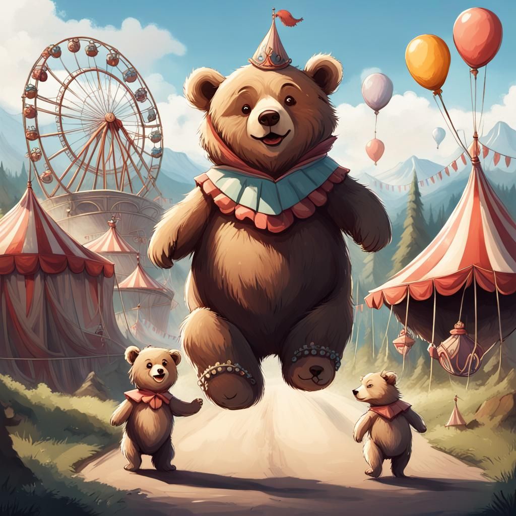 Happy Bear Circus Poster in Fantasy Style
