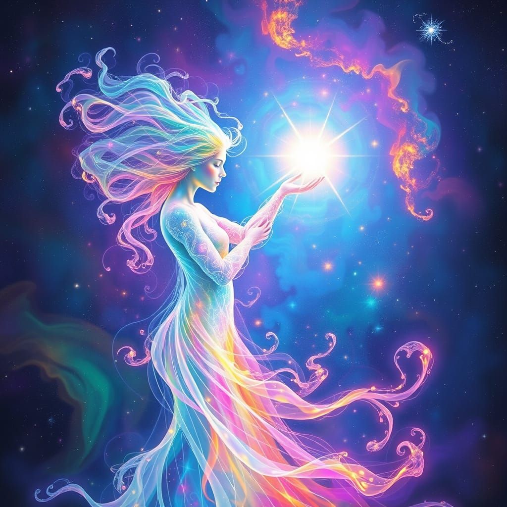 Spectral Being Touches Distant Star in Cosmic Harmony