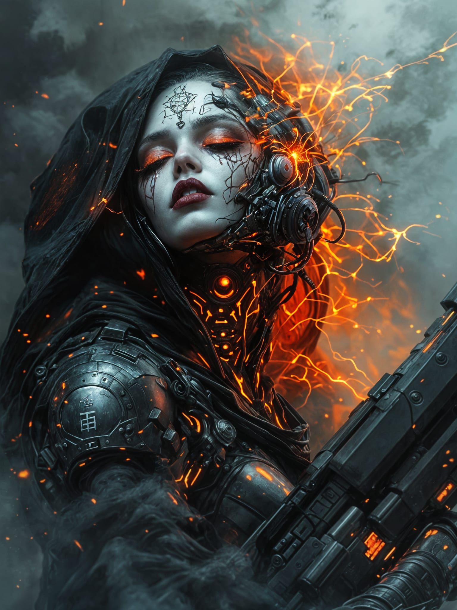 Armored Sci-Fi Figure with Fiery Red Light