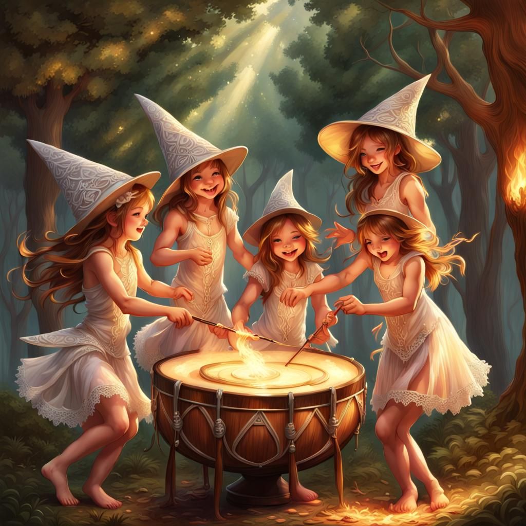 Magical Toddlers' Concert in Enchanted Forest, Gouache Style