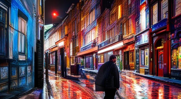 Brick Lane at Night: Impressionistic Painting