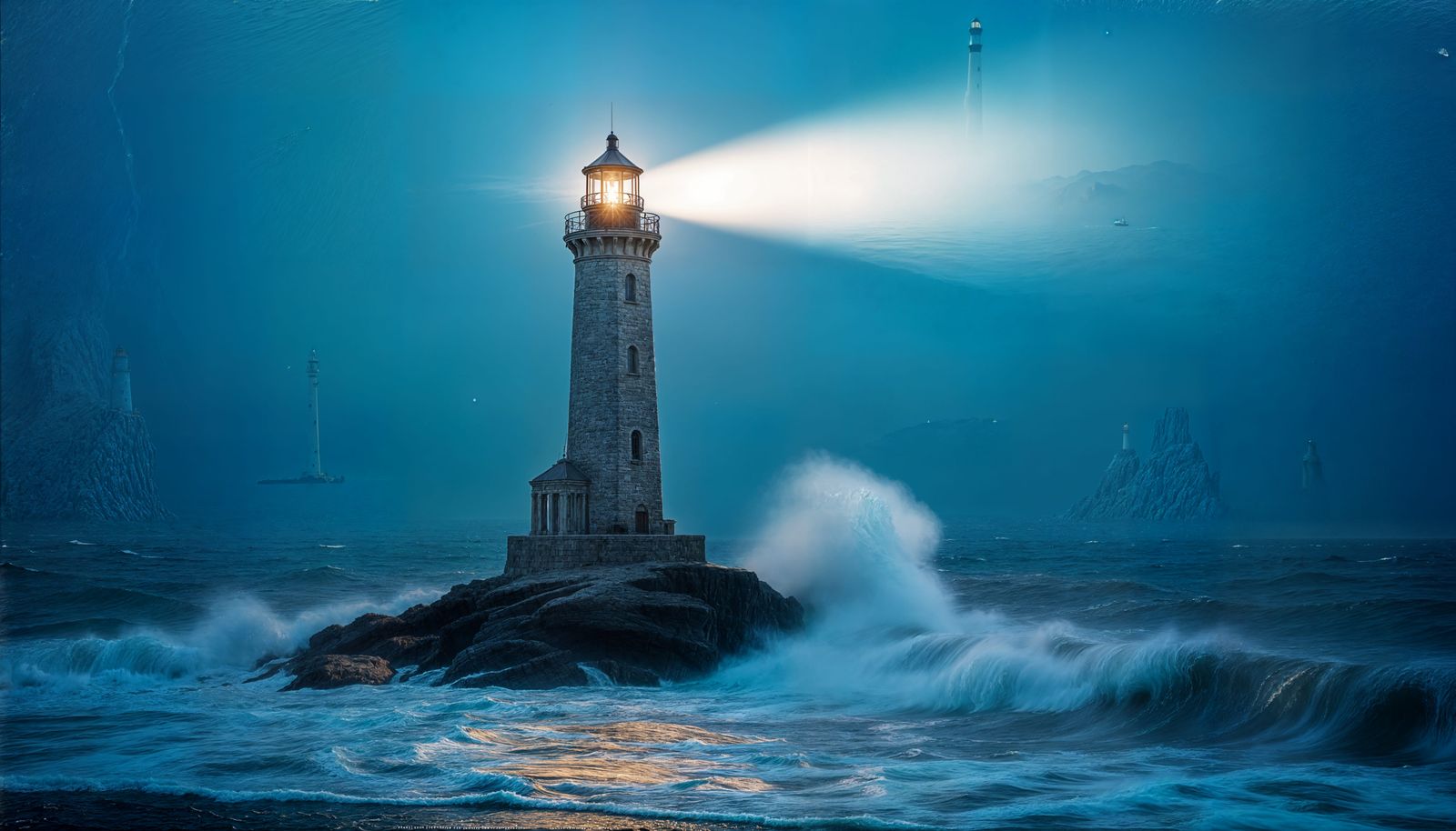 Coastal Lighthouse on Rocky Outcrop in Hyperrealistic Style