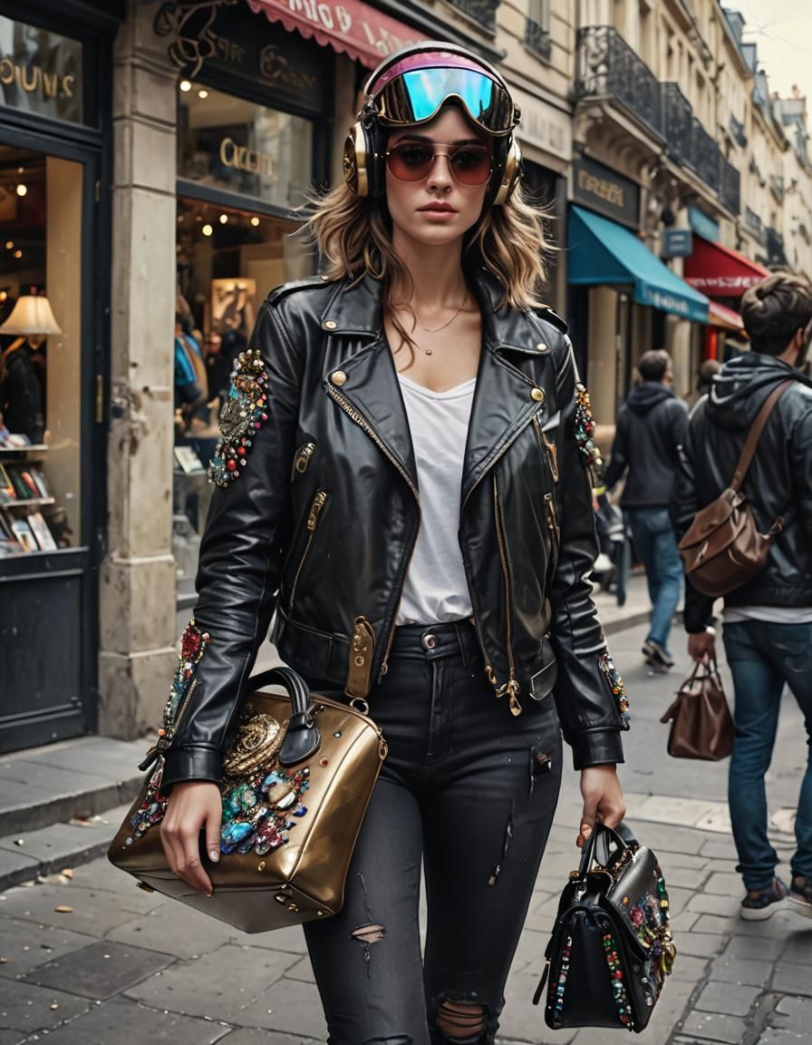 Parisian Model with Bejeweled Helmet, Digital Art