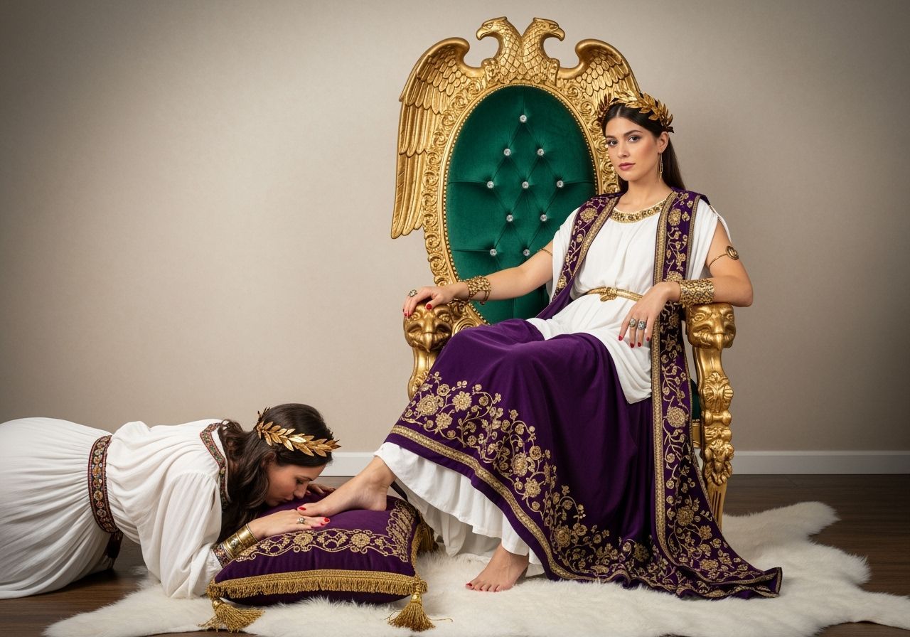 Regal Roman Empress on Gold and Emerald Throne