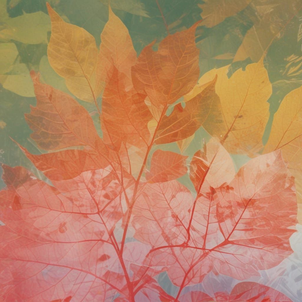 Vibrant Abstract Leaves in Double Exposure