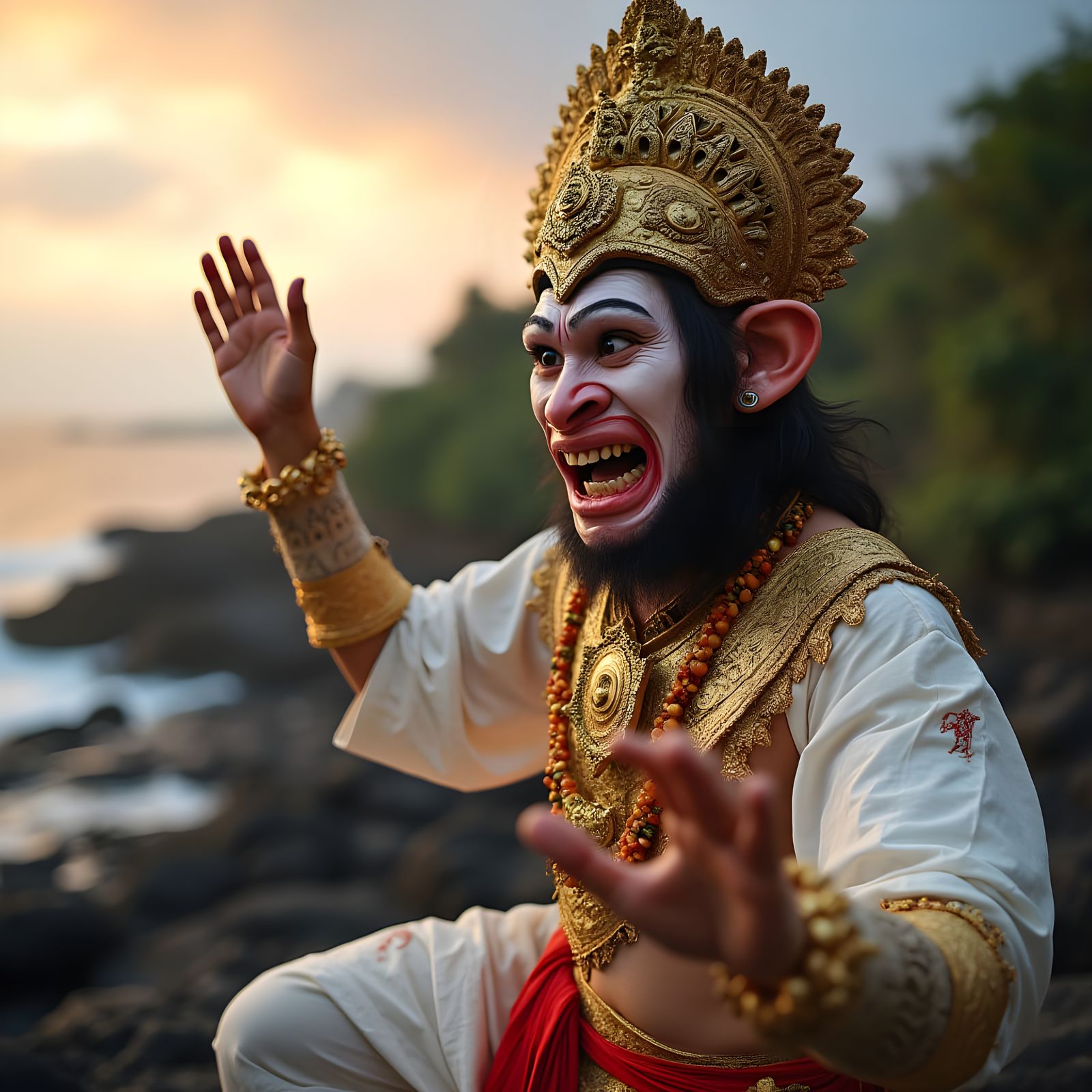 Hanuman Dancer in Traditional Balinese Kecak Dance Attire