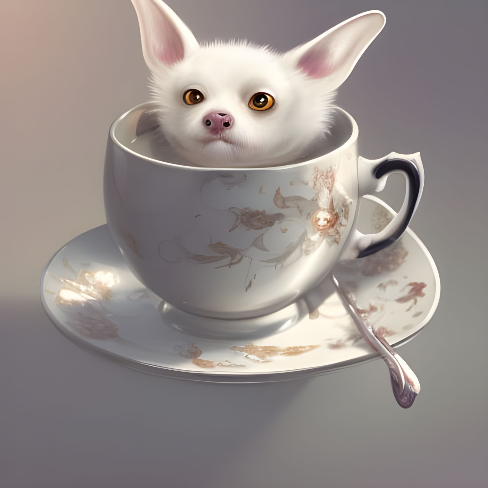 White Bat in Teacup: Hyperdetailed Concept Art