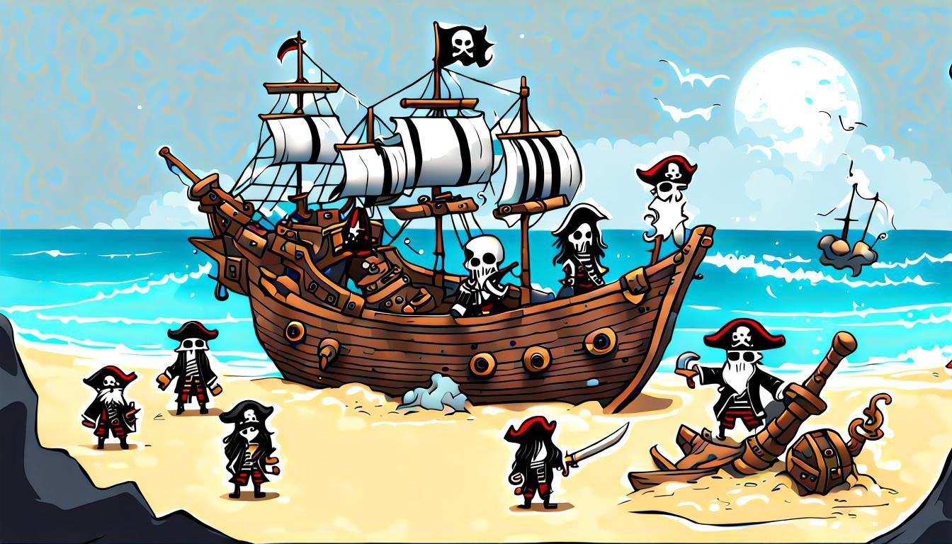 Gothic Ghost Pirates Pillage Sunken Ship on Beach