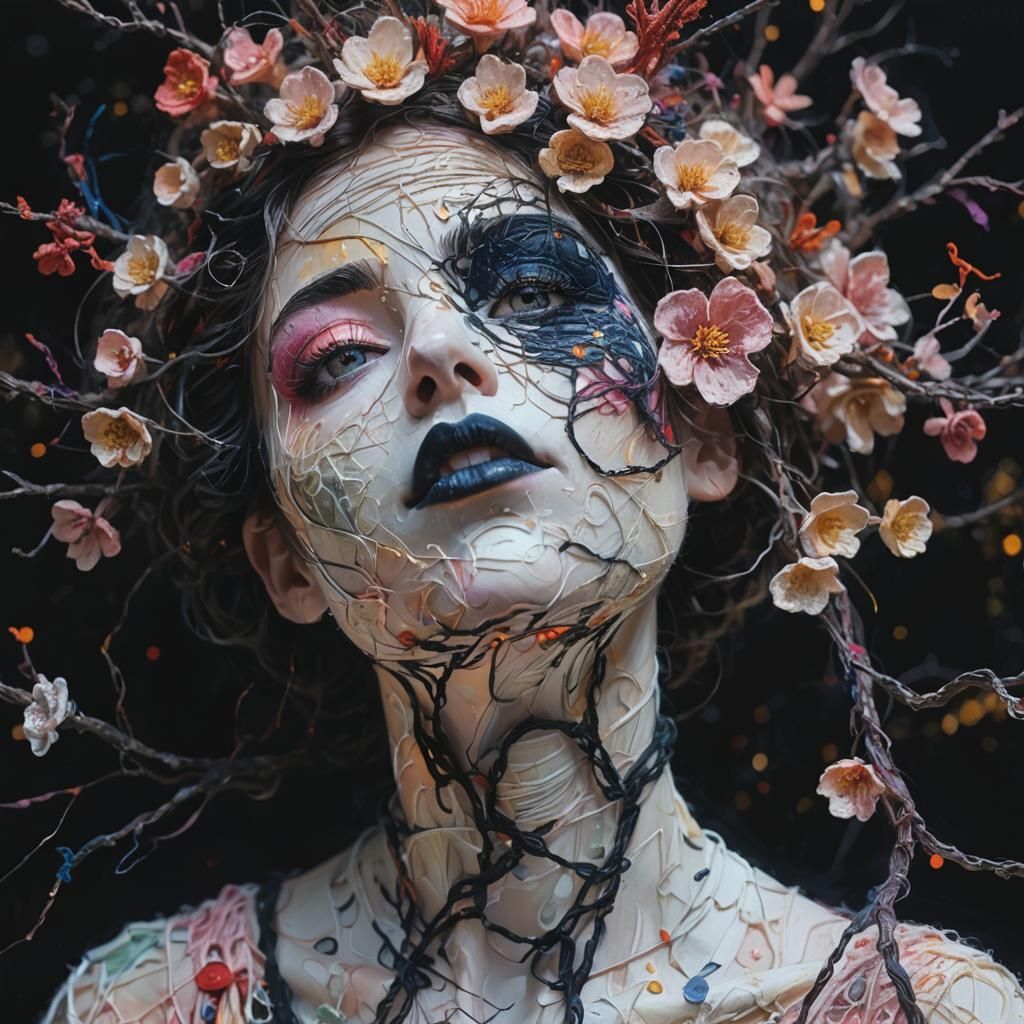 Yarn Girl on Australian Bush: Detailed Action Painting