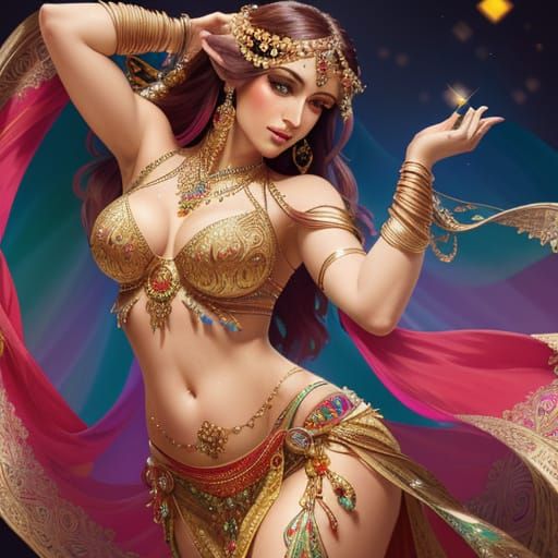Belly Dancer in Alphonse Mucha Style